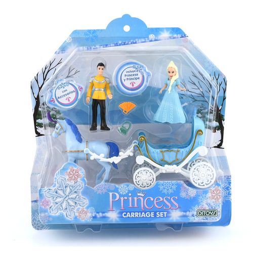 Set Carruaje Con Principe Y Princesa Invierno Celeste Con Accesorios