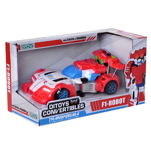 Robot-Auto F1 Convertible Con Luz Y Sonido Reales Rojo/Blanco