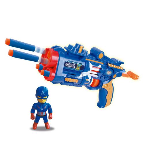 Avengers Pistola Power Strike Con Muñeco De Capitan America