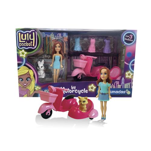 Muñeca Perfumada Luly Pocket Moto + Accesorios Lila