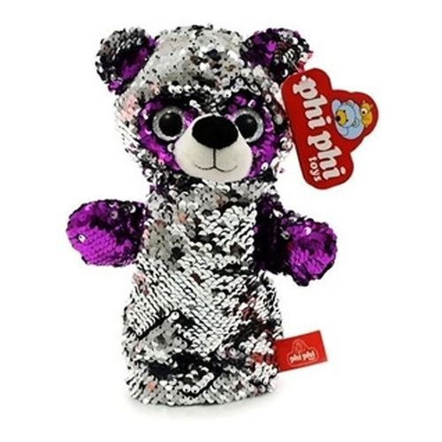 Títere Oso Gris Con Lentejuelas Multicolor 22 Cm