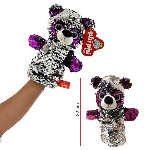 Títere Oso Gris Con Lentejuelas Multicolor 22 Cm