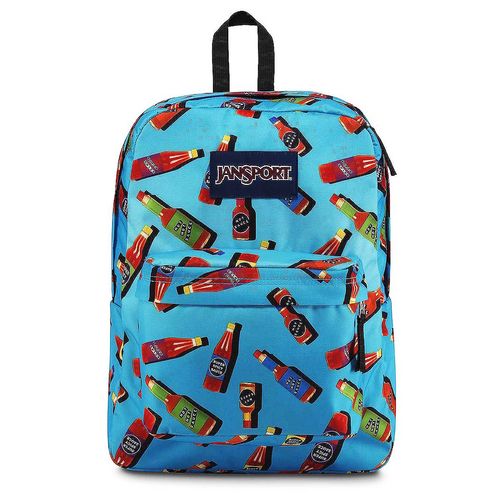 Mochila Jansport 25 Lts Superbreak Botellitas Fondo Celeste