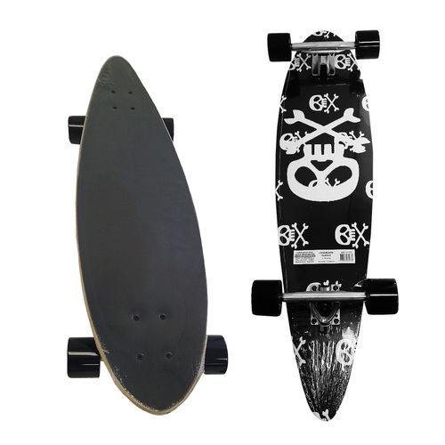 Patineta Skate Longboard Completo Negro Calavera Blanca