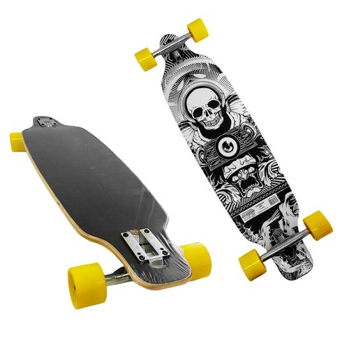 Patineta Skate Longboard Completo Calavera Ruedas Amarillas