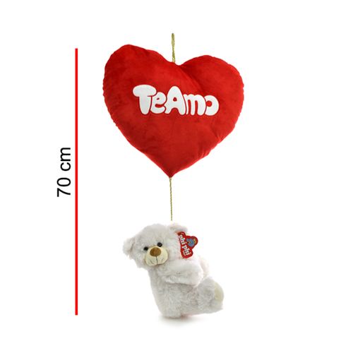 Peluche Corazón Grande Con Oso Colgante Blanco