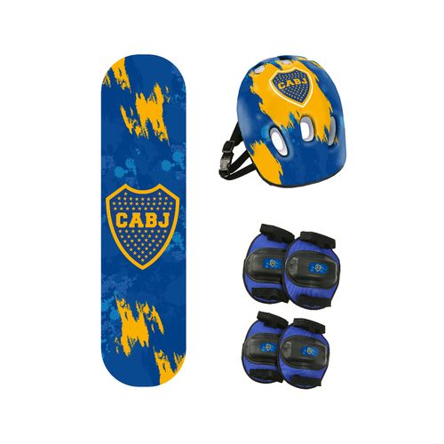 Patineta Set Skate Boca Juniors Con Proteccion Escudo Vertical