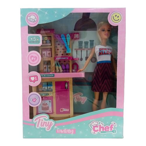 Muñeca Tiny Cocinera Chef Con Accesorios Remera Dream Allda