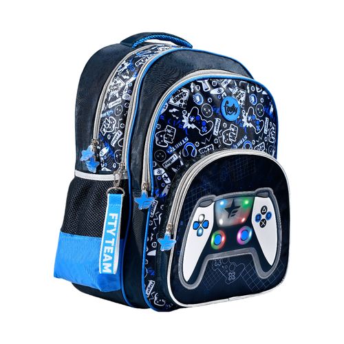 Mochila Espalda 18" Con Luz Led Joystick Azul Footy