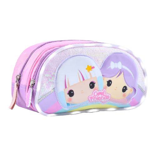 Cartuchera 2 Cierres Con Luz Led Cool Friends Lila Footy