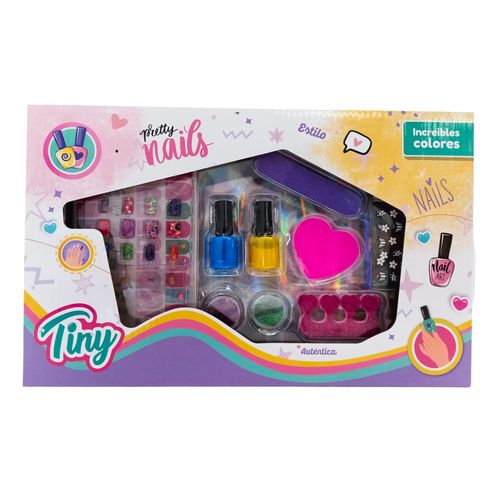 Set De Uñas Tiny Fashion Lujo Con Stickers Y Glitter Azul Amarillo