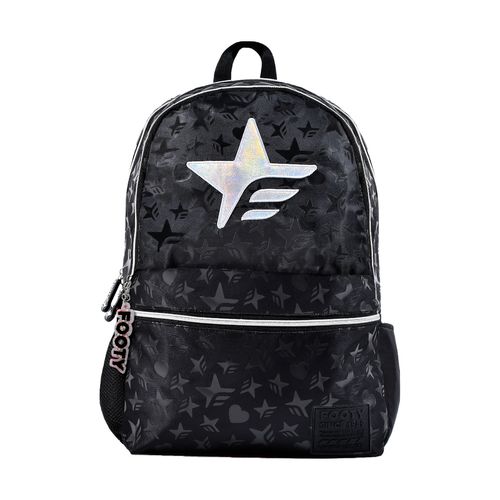 Mochila Escolar Espalda 18" Estrella Lisa Negra Footy