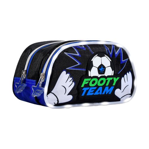 Cartuchera Escolar Doble Cierre Con Luz Led Team Azul Footy