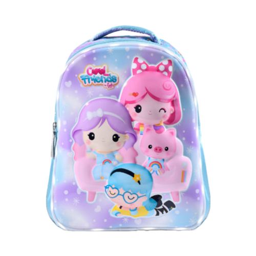 Mochila Escolar Espalda 14" Con Luz Led Cool Friends Celeste Lila