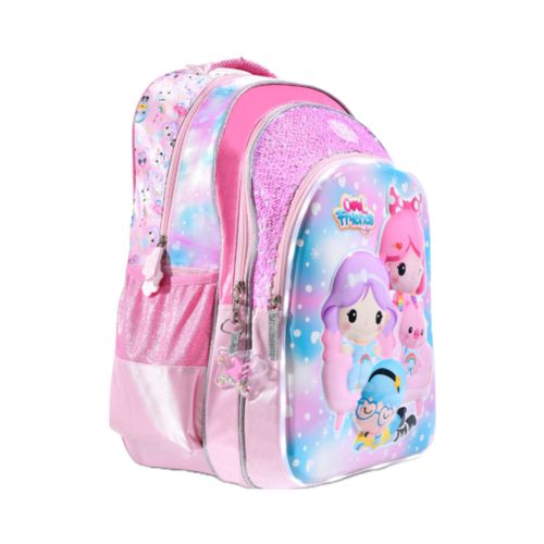 Mochila Escolar Espalda 18" Con Luz Led Cool Friends Rosa