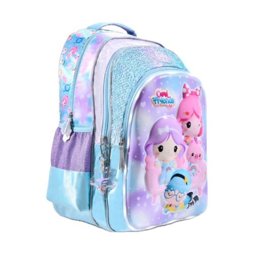 Mochila Escolar Espalda 18" Con Luz Led Cool Friends Celeste Lila