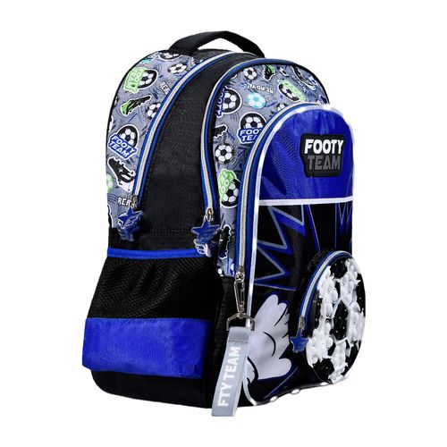 Mochila Escolar Espalda 18" Con Luz Led Pelota Azul Negro