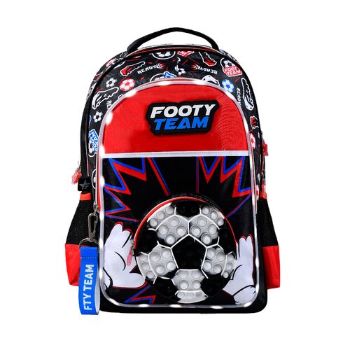 Mochila Escolar Espalda 18" Con Luz Led Pelota Rojo Negro