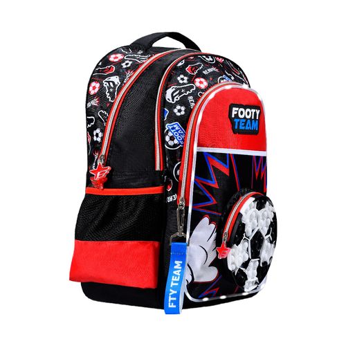 Mochila Escolar Espalda 18" Con Luz Led Pelota Rojo Negro