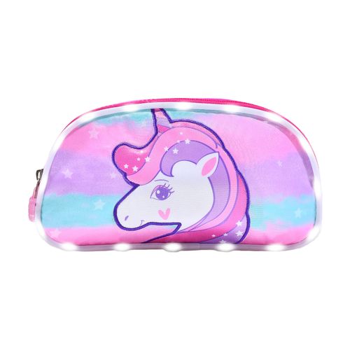 Cartuchera Escolar Doble Cierre Con Luz Led Unicorno Fucsia