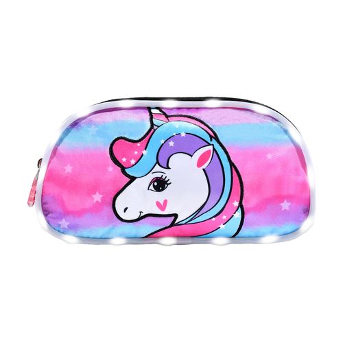 Cartuchera Escolar Doble Cierre Con Luz Led Unicorno Negro