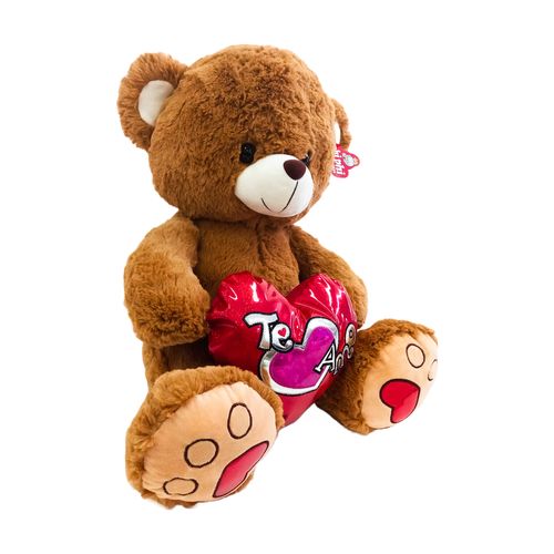 Peluche Oso Sentado Con Corazon Metal 52 Cm Marron