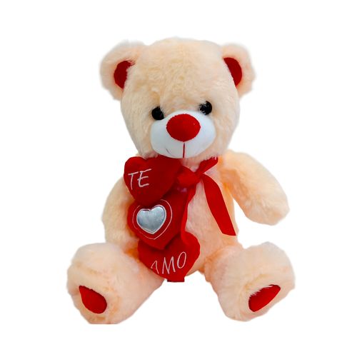 Peluche Oso Marron Sentado Con 3 Corazones 35 Cm