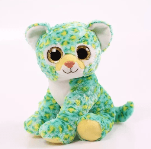 Peluche Felino 25cm Verde y Amarillo