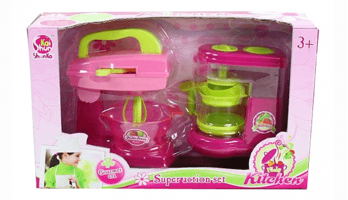 Set de Cocina Batidora y Cafetera de Juguete Verde y Rosa