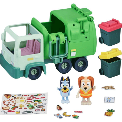 Figuras Bluey Con Camión Recolector De Basura
