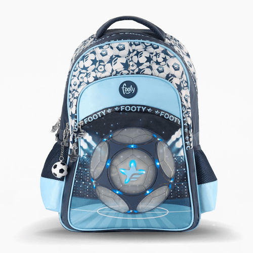 Mochila Espalda 18” Footy Champion con Luz Led Celeste