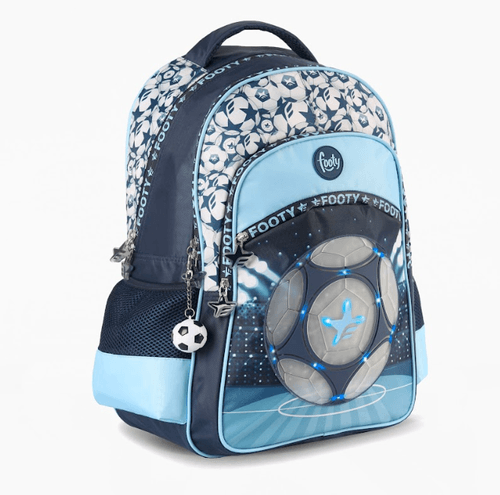 Mochila Espalda 18” Footy Champion con Luz Led Celeste