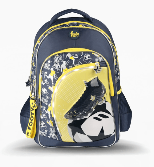 Mochila Espalda 18” Footy Botin con Luz Led Amarillo