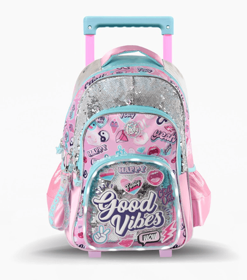 Mochila Carro Footy Good Vibes 18” con Luz Led Plata