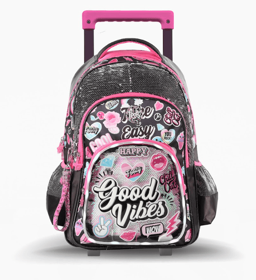 Mochila Carro Footy Good Vibes 18” con Luz Led Negro