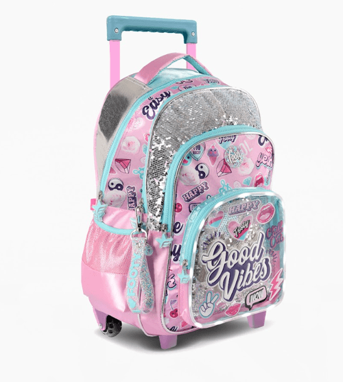 Mochila Carro Footy Good Vibes 18” con Luz Led Plata