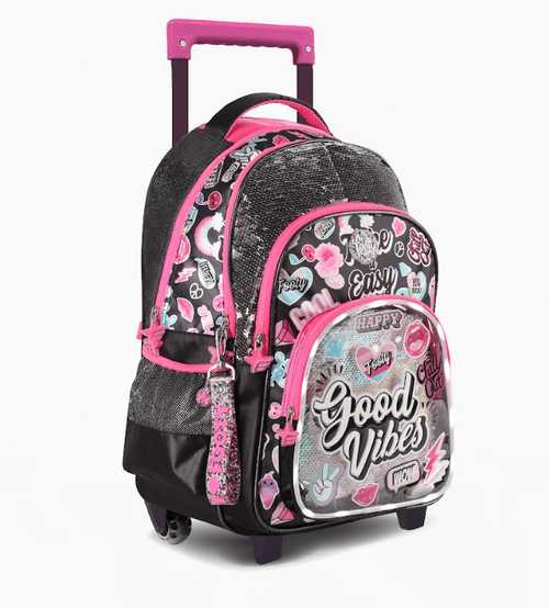 Mochila Carro Footy Good Vibes 18” con Luz Led Negro