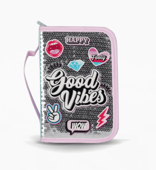 Cartuchera Desplegable Dos Pisos Footy Good Vibes Plata