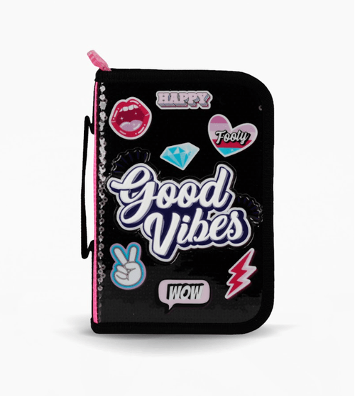 Cartuchera Desplegable Dos Pisos Footy Good Vibes Negro