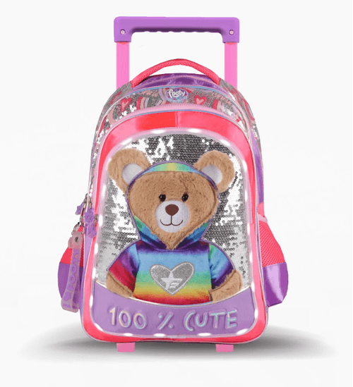 Mochila Carro Footy Teddy 18” con Luz Led Lila