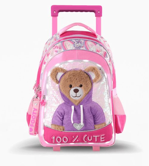 Mochila Carro Footy Teddy 18” con Luz Led Rosa