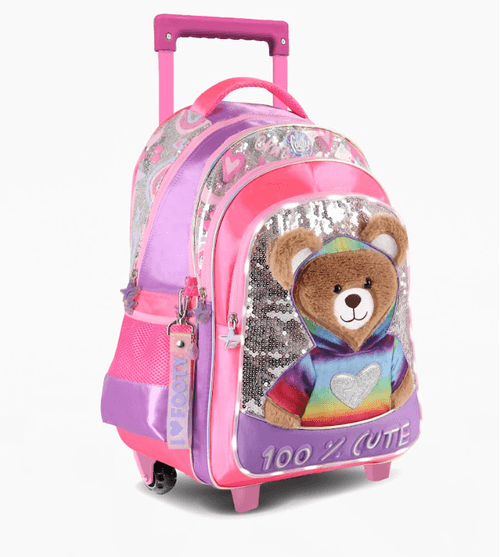 Mochila Carro Footy Teddy 18” con Luz Led Lila