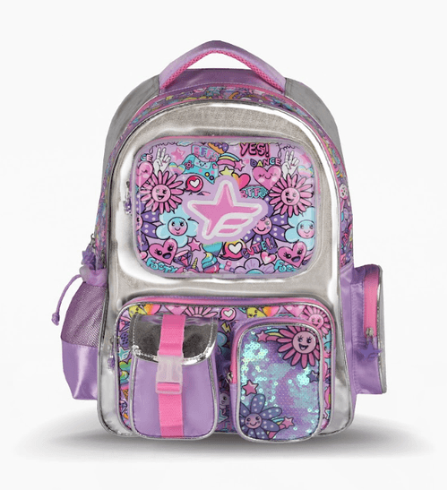 Mochila Espalda Footy Flowers 18” Plata