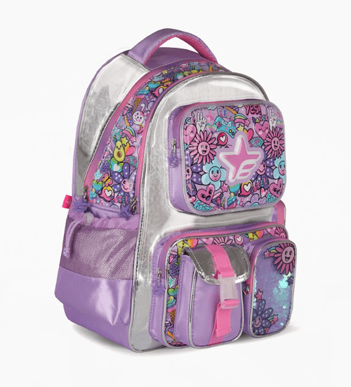 Mochila Espalda Footy Flowers 18” Plata