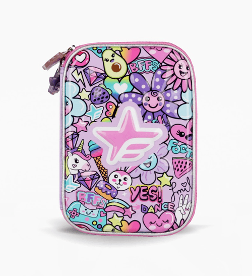 Cartuchera Rigida Footy Flowers Plata