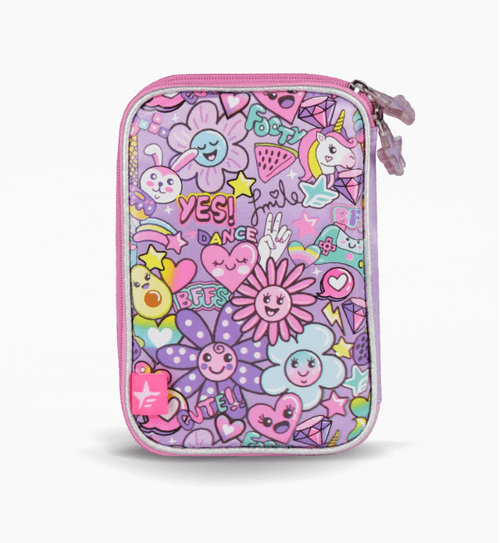 Cartuchera Rigida Footy Flowers Plata