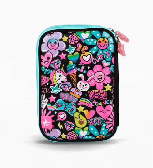Cartuchera Rigida Footy Flowers 2 Pisos Negro