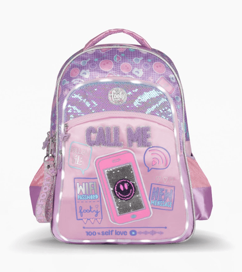 Mochila Espalda Footy Call Me 18” con Luz Led Rosa