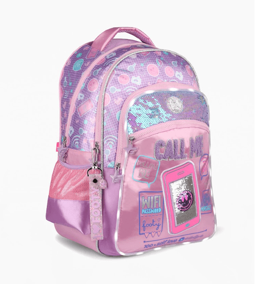 Mochila Espalda Footy Call Me 18” con Luz Led Rosa