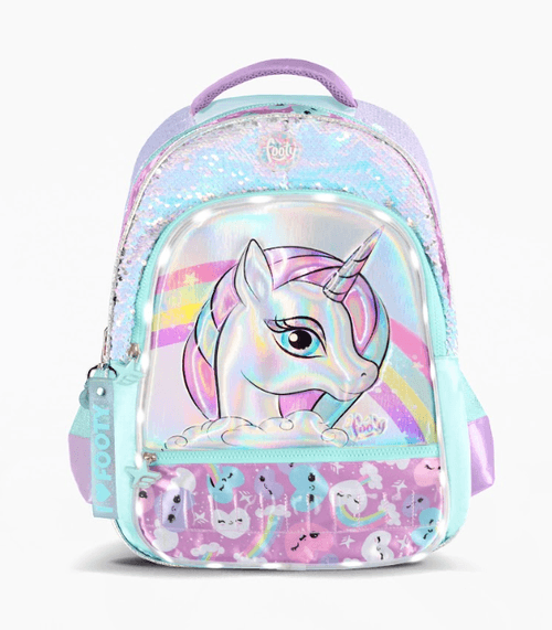 Mochila Espalda Footy Rainbow Unicorn 18” con Luz Led Aqua